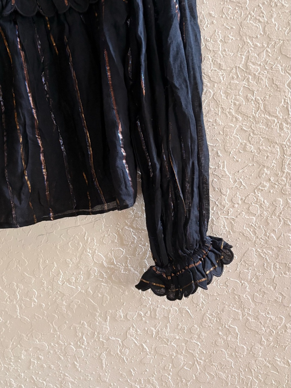 FARM Rio Black Metallic Stripe Ruffle-Yoke Blouse - Picture 8 of 9